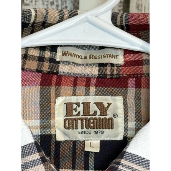 Ely Cattleman Men’s Shirt Large Pearl Snap Button Down Plaid Wrinkle Resistant - Picture 2 of 7